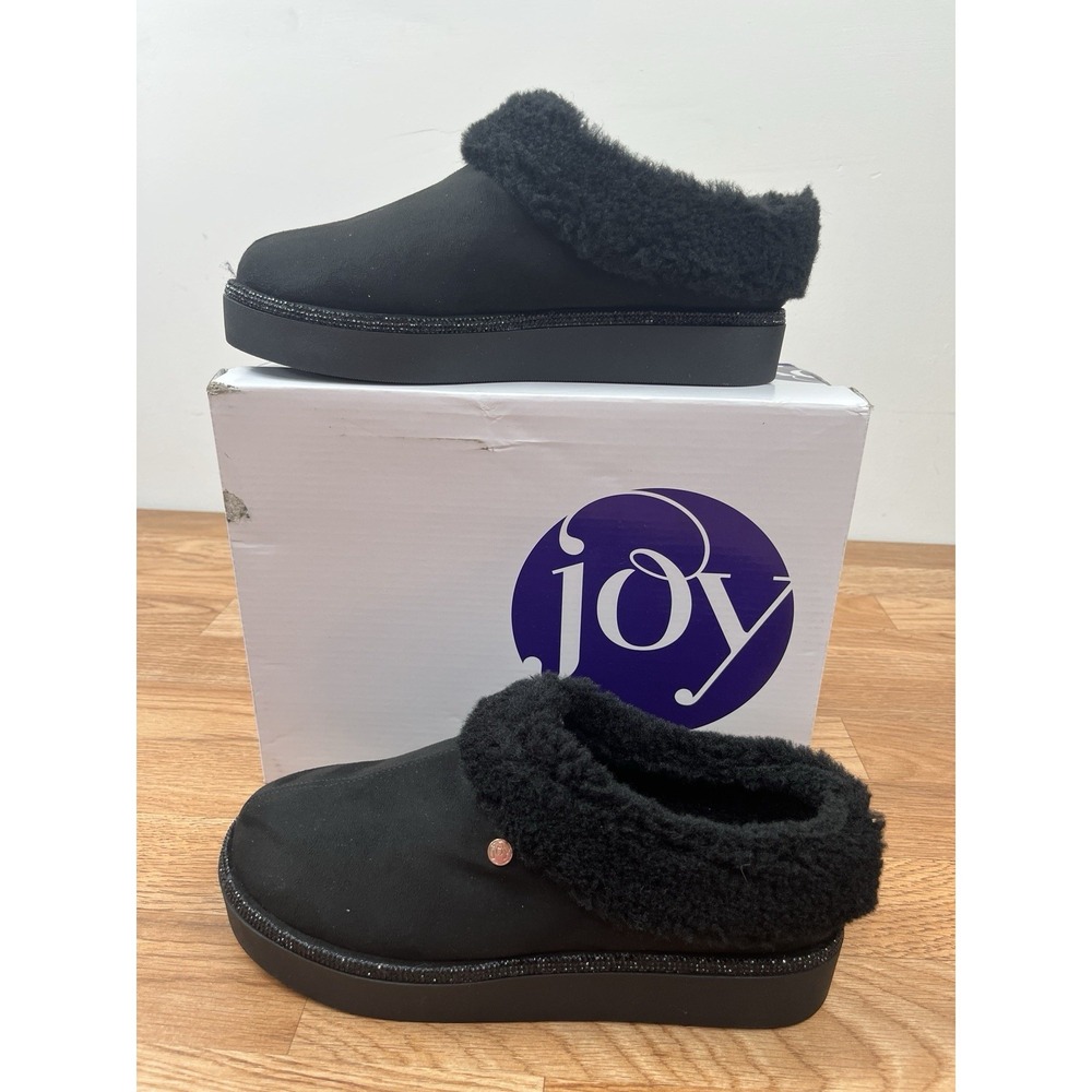 Clean Boss‎ Joy Glamorous Cozy Slippers w/ Orthotic Insoles Black 8 WIDE NEW